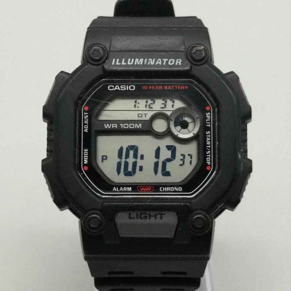 Casio 3488 W-737H Mens Watch 44mm Black Digital WR 100M Alarm Chrono